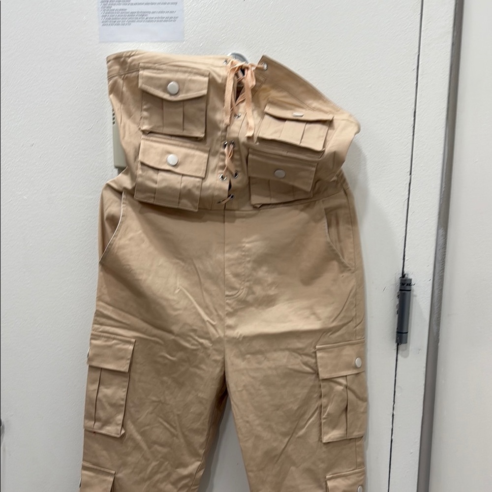 Tan Cargo Jumpsuit with Pockets
